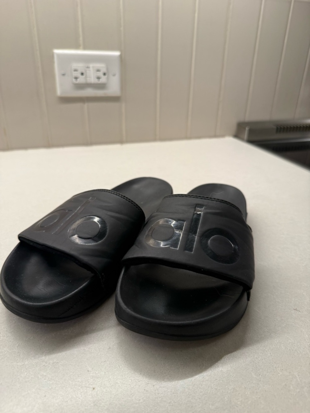 alo Black Slide Sandals with Logo